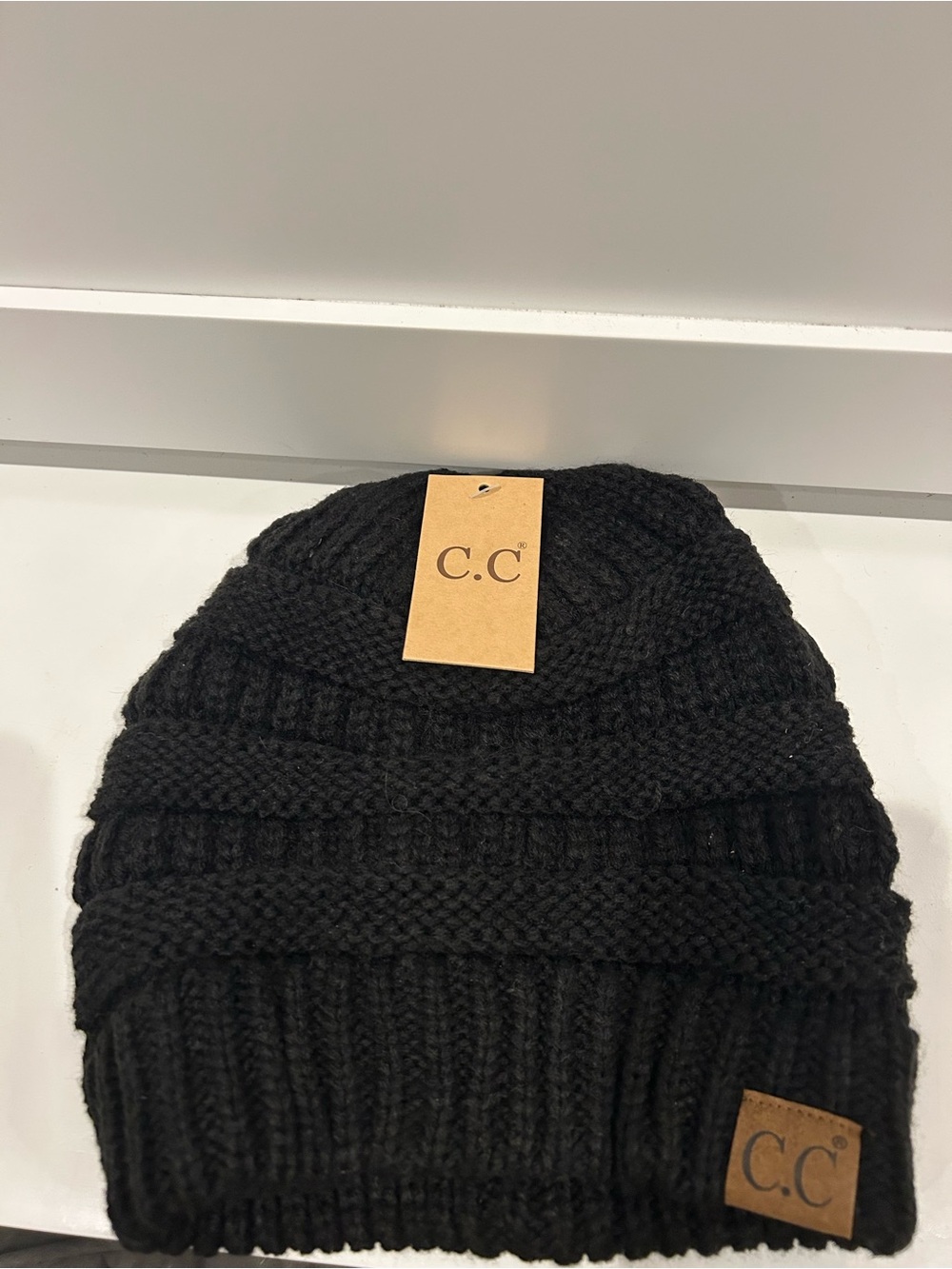 C.C Black Ribbed Knit Beanie